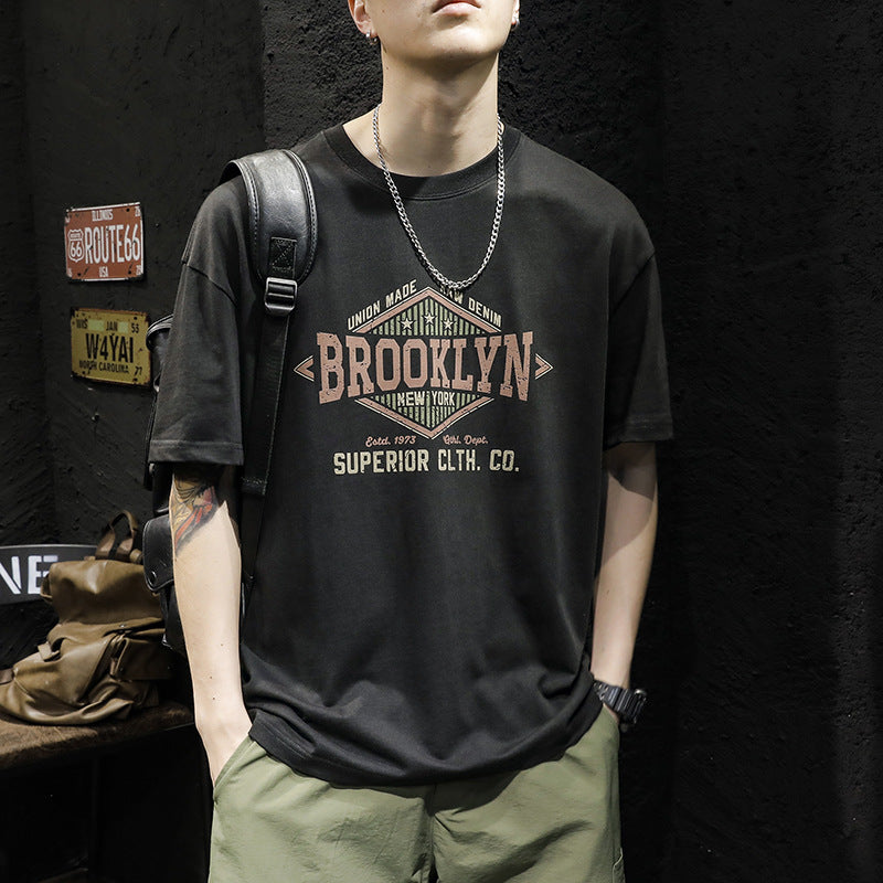 Summer Heavyweight American Style Trendy Brand Short Sleeve Men t Loose Casual Design Trendy Super Popular Retro Plus Size Half Sleeve Shirt