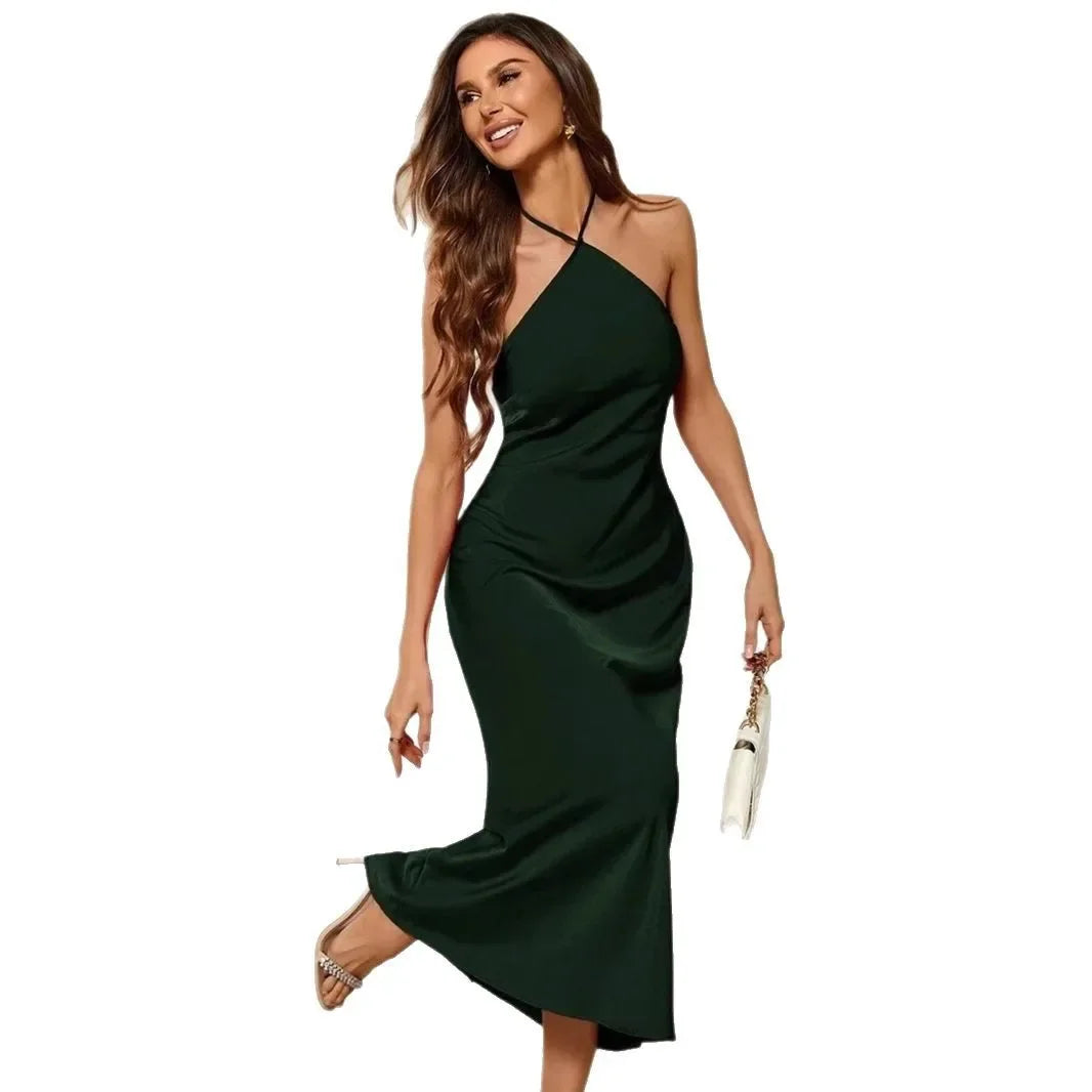 European and American Cross-border Women’s Sexy dress Spring Autumn New on ShopZyla Evening Dress Satin Sling Long