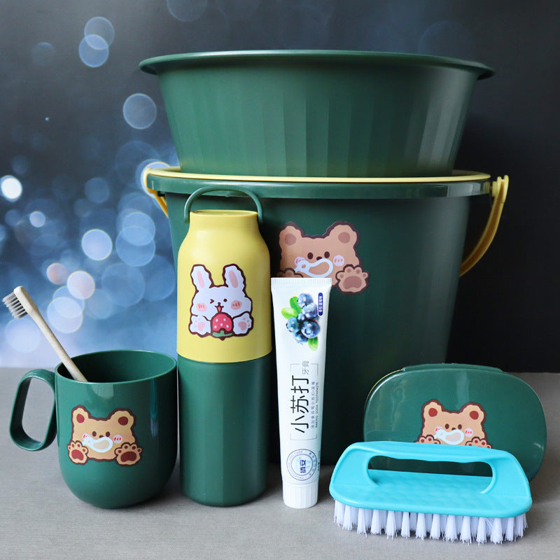 Back-to-School Season Toiletries Set Washbasin Bucket Tooth Cup Soap Dish Shoe Brush for Male and Female Students Dormitory11Set