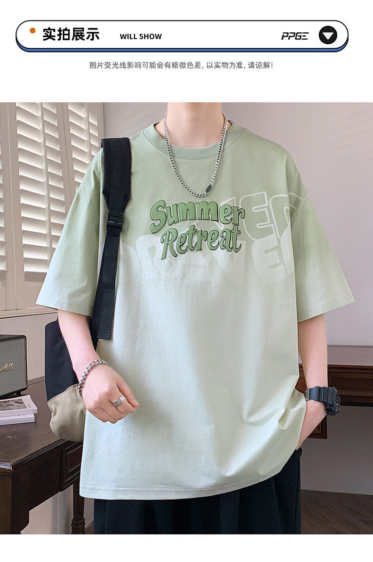 2025Summer new gradient color short sleeves t Men's Cool Loose Half Sleeve Shirt T Trendy Brand Crew Neck Casual T-Shirt