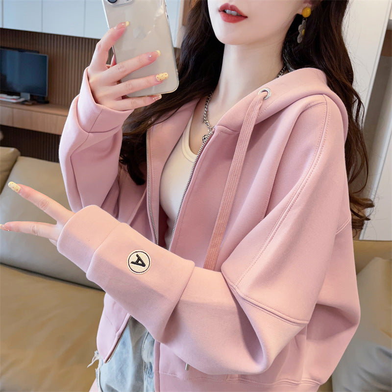 Spring and Autumn Short Hooded Sweatshirt Jacket for Petite Women, New Thin Loose Stylish Zipper Cardigan for Autumn and Winter
