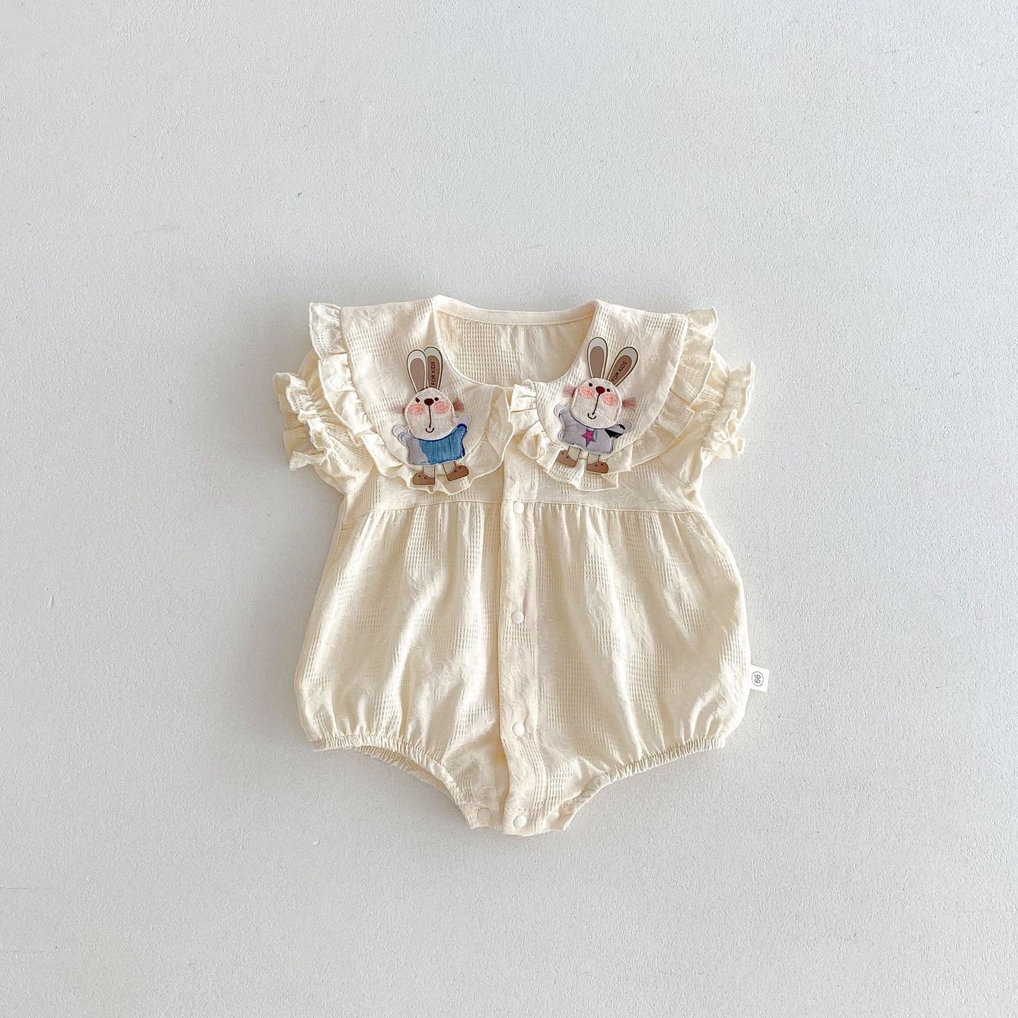 2025New Pure Cotton Girls Summer Clothes Sleeve Three-dimensional Rabbit Doll Collar Lace Baby Harness Fashionable Princess Climbing Clothes