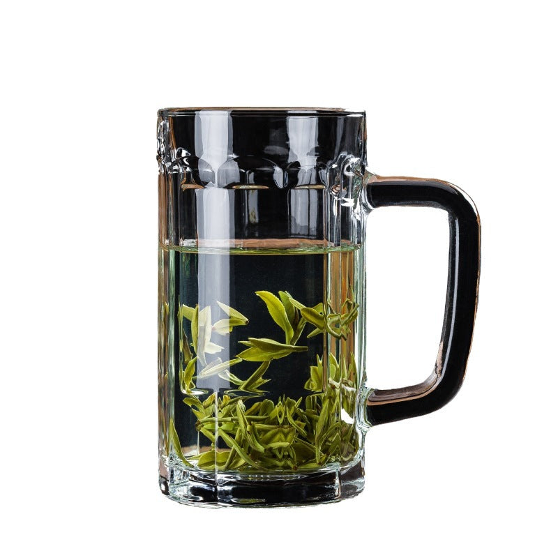 Transparent Glass Cup Heat-Resistant Large Thickened Tea Cup with Handle Beer Cup Without Lid Bar Gift Customizable logo