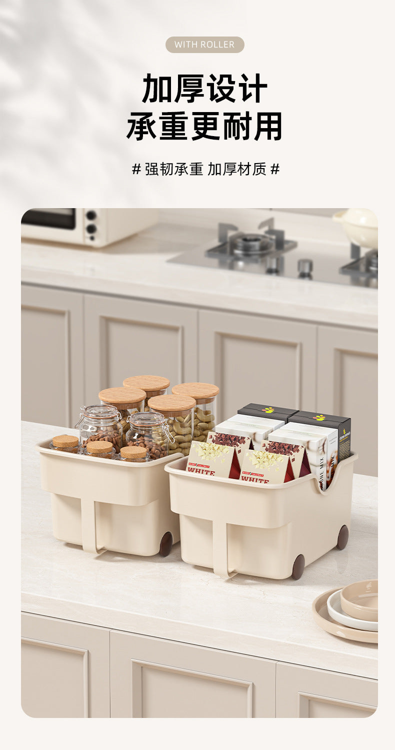 25New Year Storage Box PP Kitchen Cabinet with Handle and Wheels, Toy Spice Cabinet, Storage Box