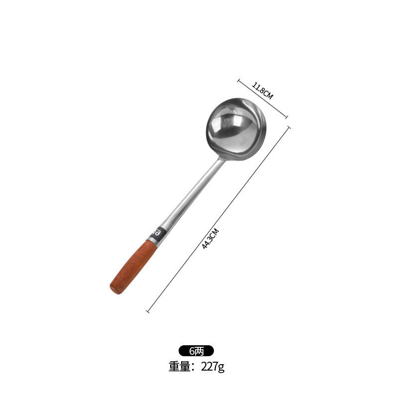 Stainless Steel Stir-Fry Spoon Chef's Stirring Spoon Long Handle Soup Spoon Serving Spoon Stir-Fry Spoon Kitchen Spatula Wooden Handle Pot Spatula Spoon