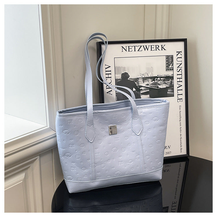 European and American Trendy Simple Large Capacity Tote Bag2025New high-value casual cute embossed single-shoulder handbag