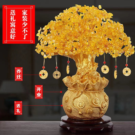Yellow Crystal Money Tree Fortune Tree Ornament Crystal Ornament Wealth Tree Crystal Tree Home Living Room Opening Gift
