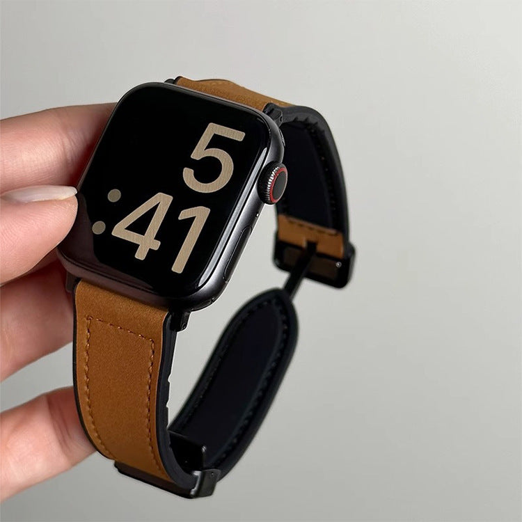 Suitable for Apple s10Huawei watch5Mi Bracelet9pro Silicone Sticker Crazy Horse Leather fit4Magnetic buckle3Strap