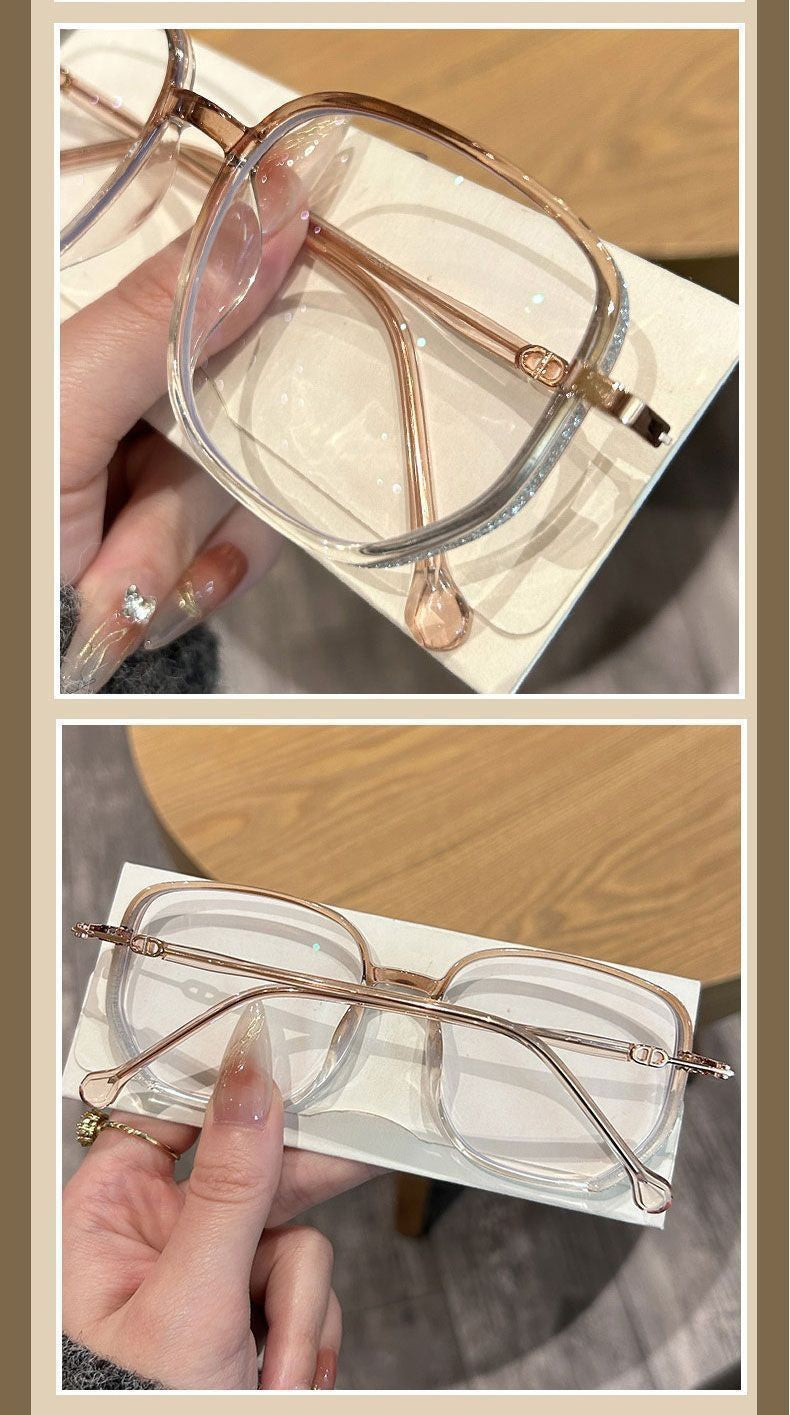 Starry Sky Glitter Glasses for Women with Myopia, Can Be Fitted with Prescription or Non-Prescription Lenses, Suitable for Round Faces, No-Makeup Essential, Fashionable Eyeglass Frames