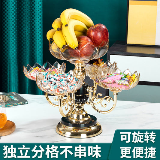 Fruit Plate Household Multi-layer Rotating Fruit Plate Living Room Fruit Plate European-style Light Luxury Crystal Plate Anti-Fall