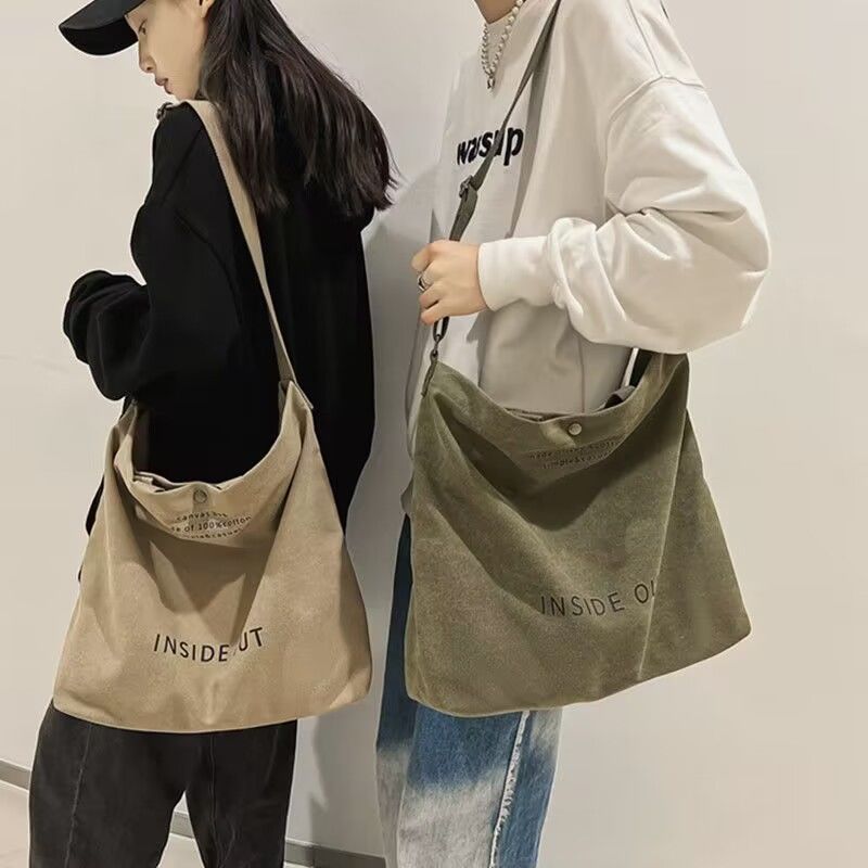 Canvas Crossbody Bag Men's Handbag Commuting Bag Male College Student Class Bag Shoulder Bag Large Capacity Backpack