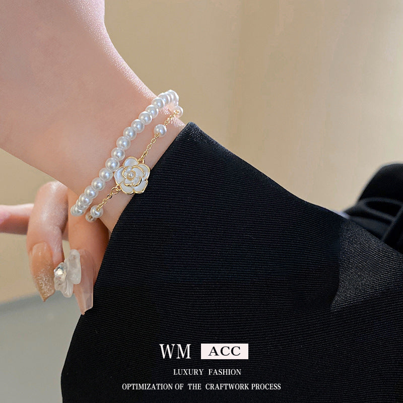 Real Gold Plated Oil Drop Camellia Pearl Bracelet Elegant Temperament Bracelet Light Luxury High-end Earrings Manufacturer Wholesale