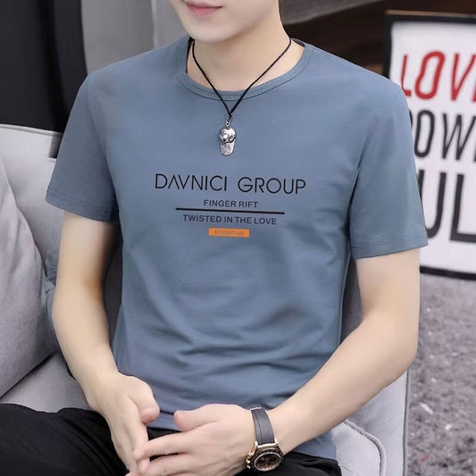 T Solid Color Short Sleeve T-Shirt2025New Short Sleeve Men's Summer Round Neck Trendy Printed Top Half Sleeve Personalized Print