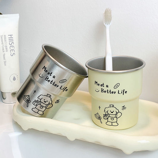 ins Cute Bichon Frise Dog Mouthwash Cup304Stainless Steel Step Simple High-Value Couple Toothbrush