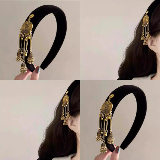 Ethnic Style Velvet Bell Tassel Headband New Chinese Style National Trend High Skull Top Headband Niche High-end Retro Hair Accessory