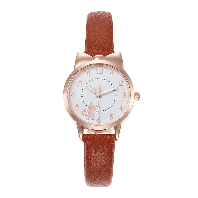 Cross-Border Hot-Selling Children's Watch for Girls with Cute Bowknot, Digital Kitten Design, Student Watch, In Stock for Wholesale
