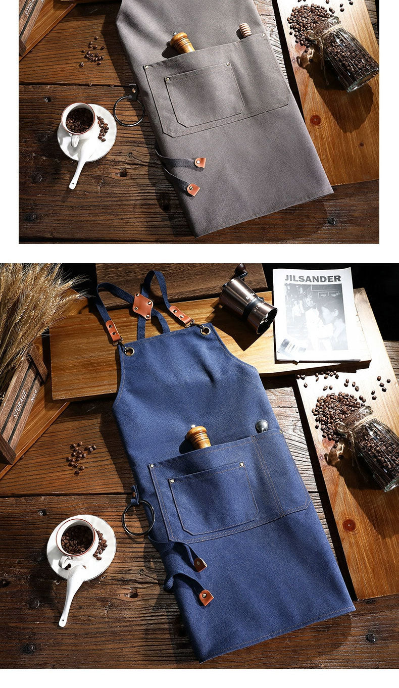 Factory Waterproof Canvas Apron Custom Printed Catering Kitchen Workwear Dirt-resistant Cross-border Advertising Foreign Trade Wholesale