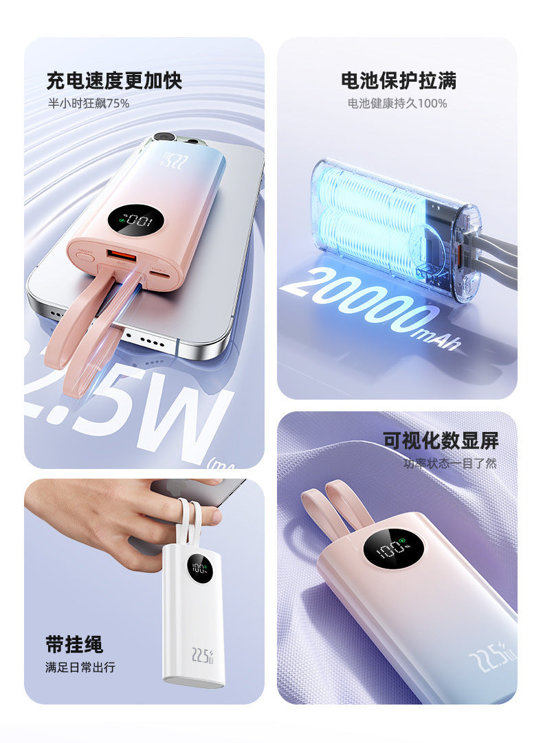 22.5W Fast Charging Mobile Power Supply10000mAh High Capacity Mini with Cable PD20W Two-Way Fast Charging Power Bank