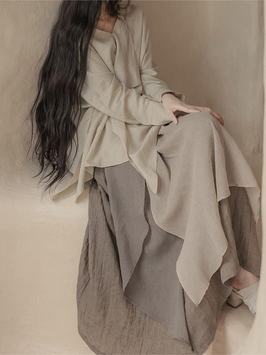 chic Minimalist Wave Long Irregular Patchwork Solid Color Midi Skirt Low Suit Quiet Style Salted Niche