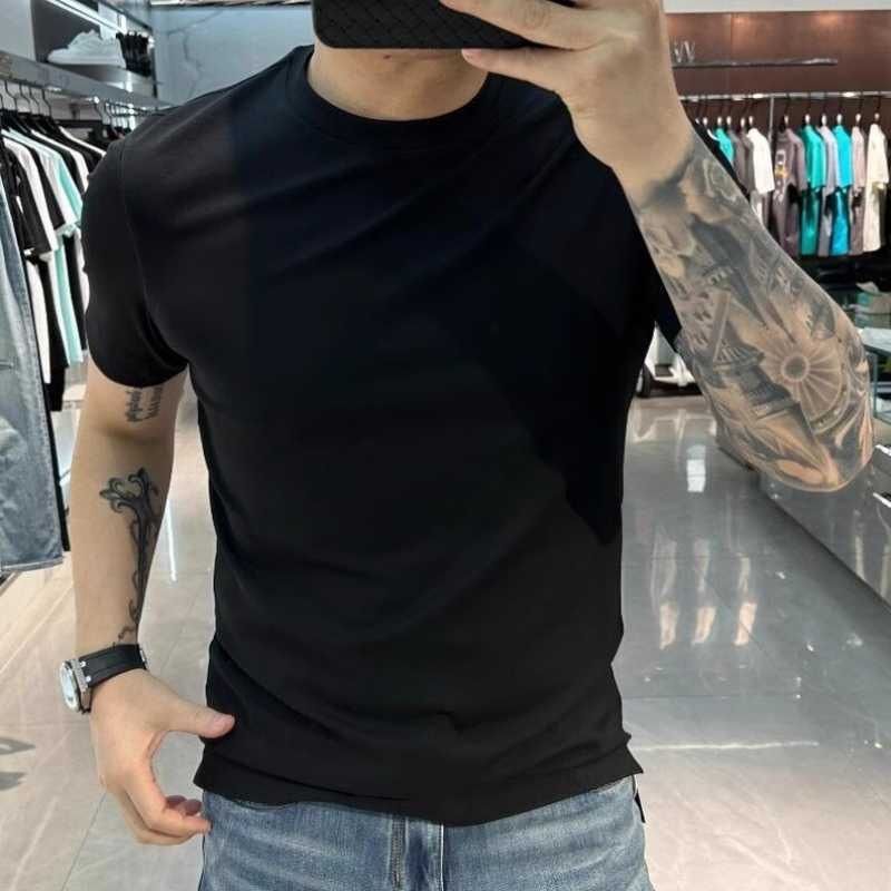 Second generation liquid ammonia mercerized cotton short sleeves T Men's Trendy Brand Stylish Slim Fit Pure Cotton Casual Short Sleeve T-Shirt