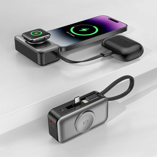 3-in-1 Magnetic Wireless Charger5000mAh Built-in Cable Portable Power Bank for Watches and Phones Wireless Charging Dropshipping