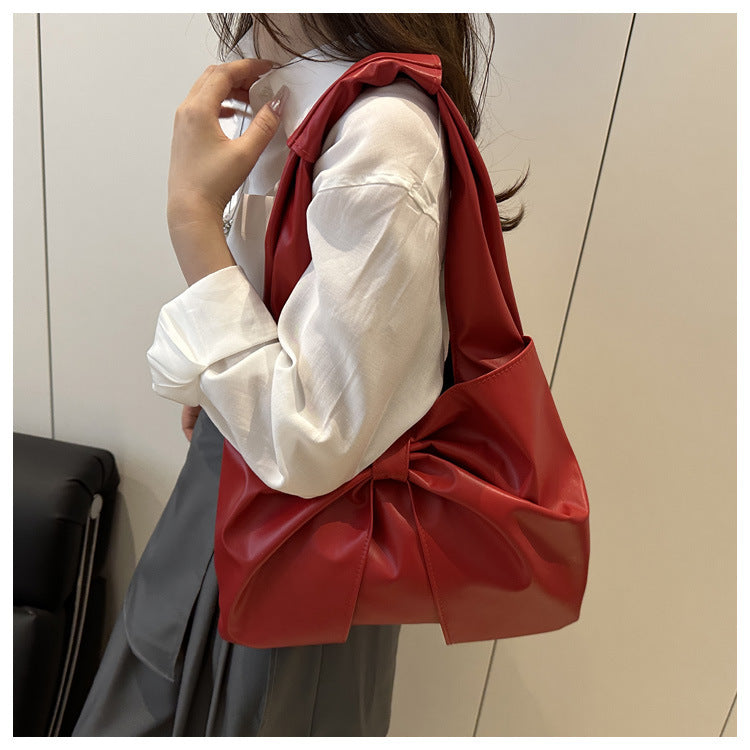 Korean Style Casual Underarm Women's Bag2025New Simple Bowknot Design Tote Bag Simple Handheld Shoulder Bag