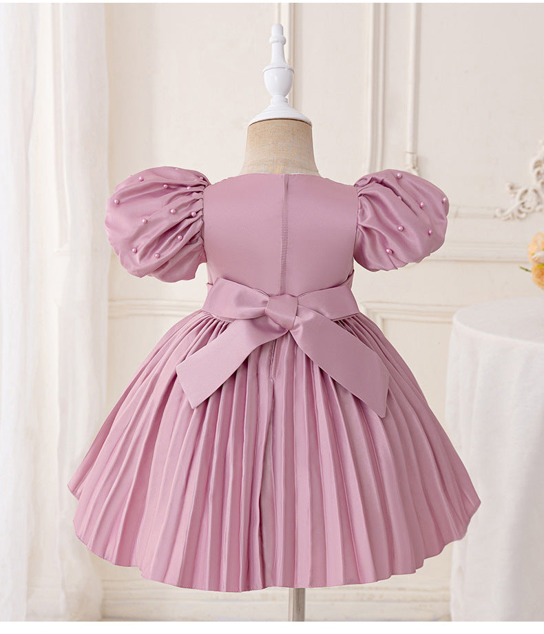 Birthday Party Evening Dress Puff Sleeve Girl Princess Dress Baby Pearl