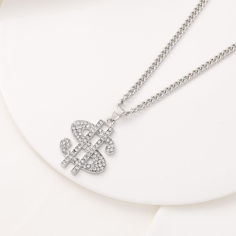 Factory Direct Supply Exquisite Fashion Necklace Imitation Dollar Sign Diamond-Encrusted Jewelry Pendant In Stock Wholesale Luxury