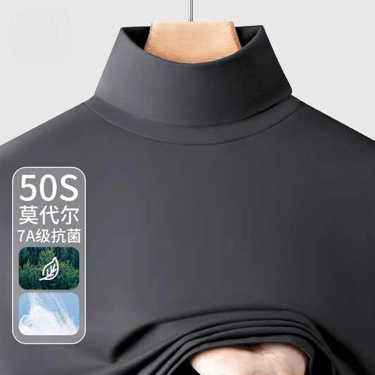 50Modal Long Sleeve t Men's High Neck Thermal Base Layer Shirt2025Fall and winter Inner Layer Fleece-Lined Warm Top