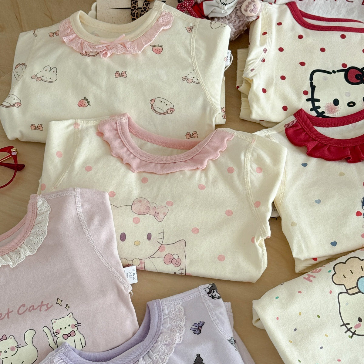 Girls A Pajama Set2025Autumn Girls Korean Style Homewear Baby Cute Cartoon Print Two-Piece Set Trendy