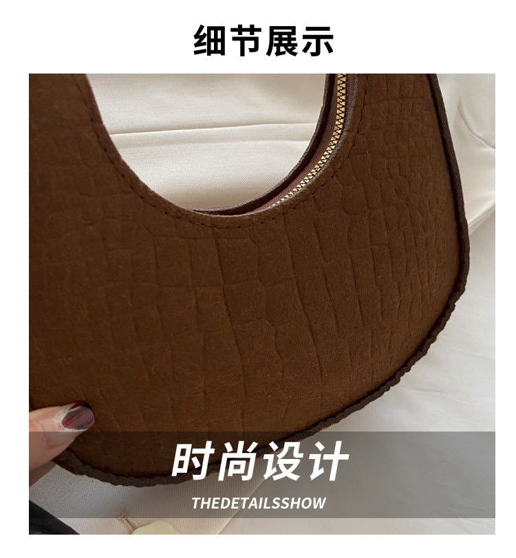 Solid Color Elegant Women's Bag2024Trendy Korean Style Autumn Winter New Stone Pattern Underarm Bag Casual Shoulder Handbag