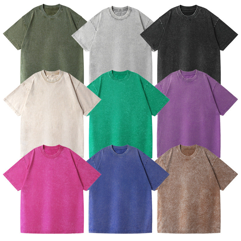 230g Vintage Snowflake Washed T Shirt European and American Cross-Border Pure Cotton t Loose Fit Base Layer Round Neck Pullover Heavyweight t Men's T-shirt