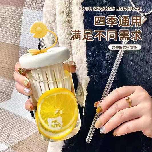 Cold Brew Cup Glass Tea Infuser Lemon Water Cup Portable Tea Water Separation Cup High-Value Straw Cup for Women