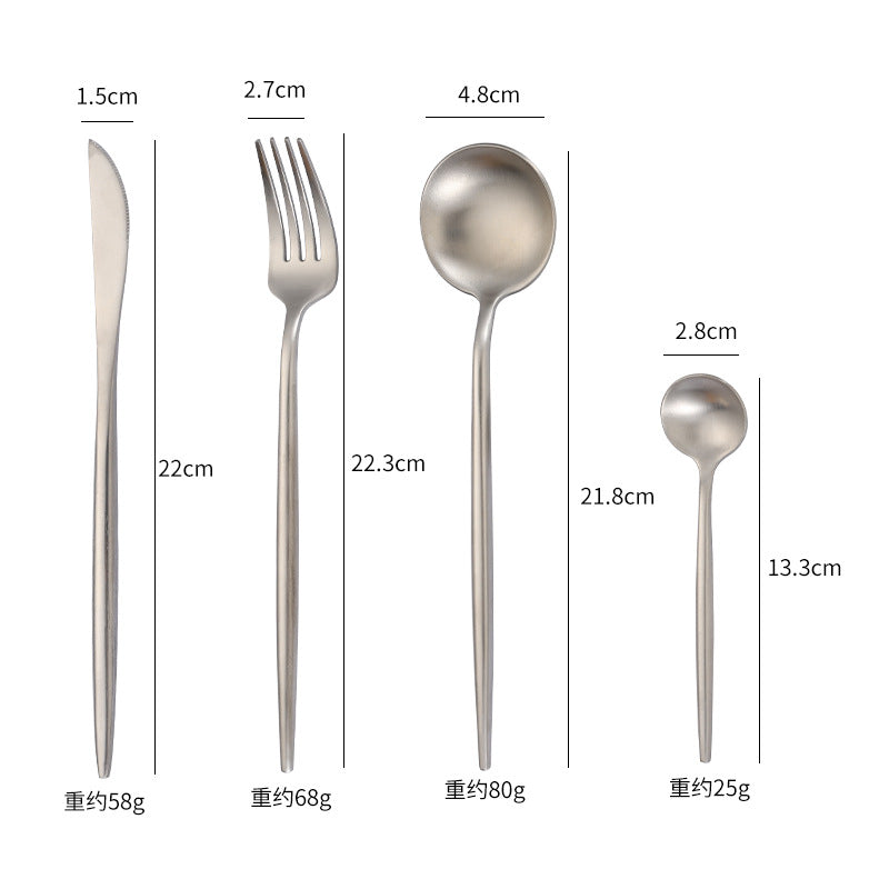 Cross-Border304Stainless Steel Portuguese Cutlery Set Knife Fork Spoon Round Handle Thick Western Cutlery Nordic Hotel Steak Knife