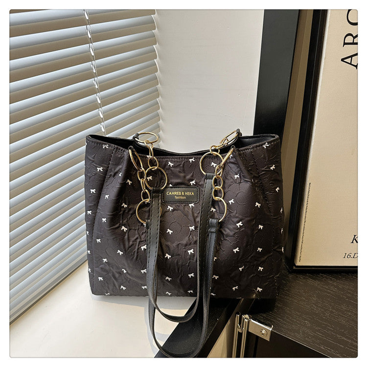 2025Trendy Fashion Bowknot Pleated Large Capacity New Casual Simple Commuter Single Shoulder Crossbody Underarm Bag for Women
