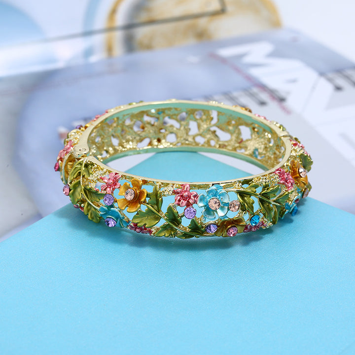 直播爆款手镯景泰蓝民族风饰品女镂空纯手制彩绘合金镯子服装手镯