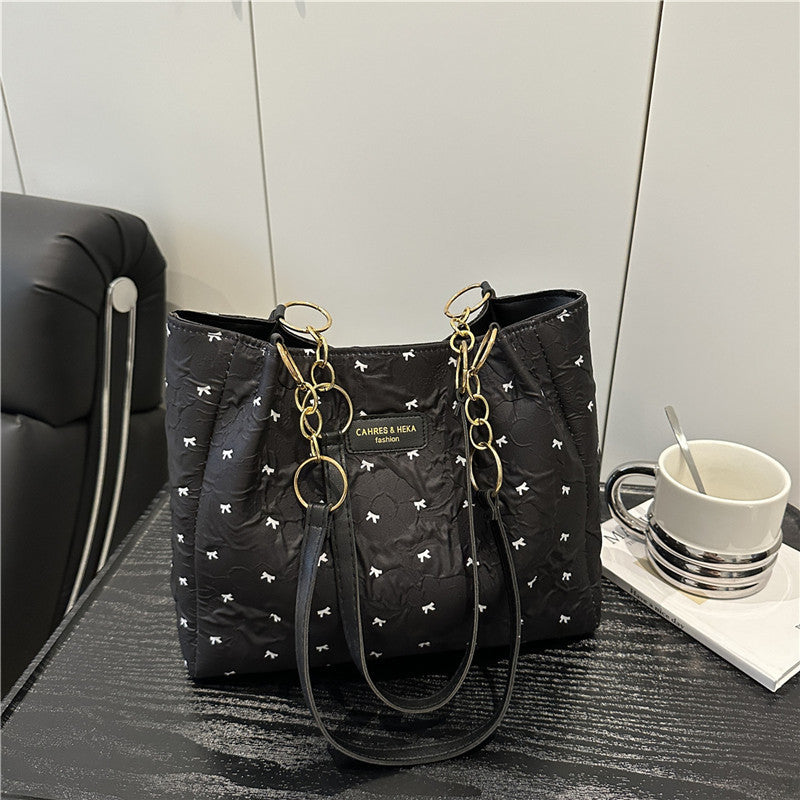 2025Trendy Fashion Bowknot Pleated Large Capacity New Casual Simple Commuter Single Shoulder Crossbody Underarm Bag for Women