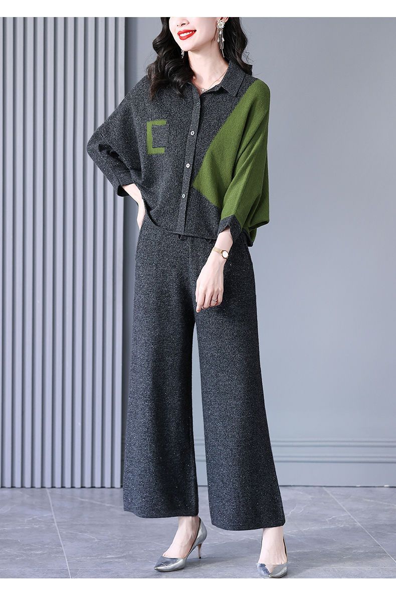 200High-end Knitted Two-piece Set for Women2025Spring New Plus Size Elegant Wide-Leg Pants Sweater Set