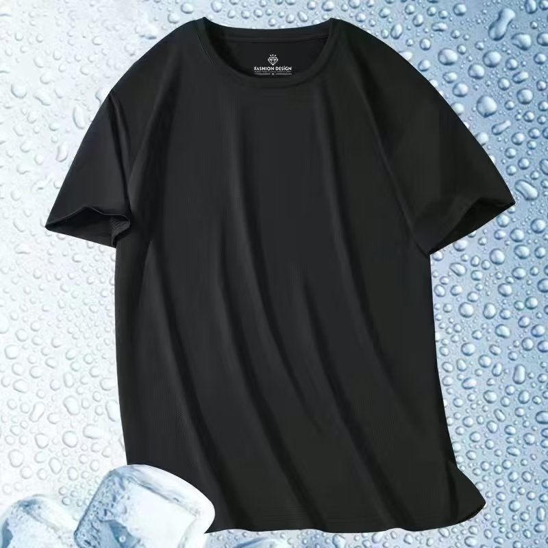 Summer Thin Ice Silk Mesh Quick-Drying Short Sleeves t Men's Korean Style Versatile Casual Outdoor Sports Top Base Shirt