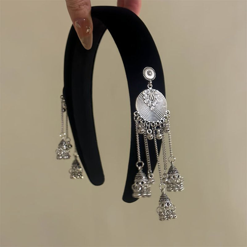 Ethnic Style Velvet Bell Tassel Headband New Chinese Style National Trend High Skull Top Headband Niche High-end Retro Hair Accessory