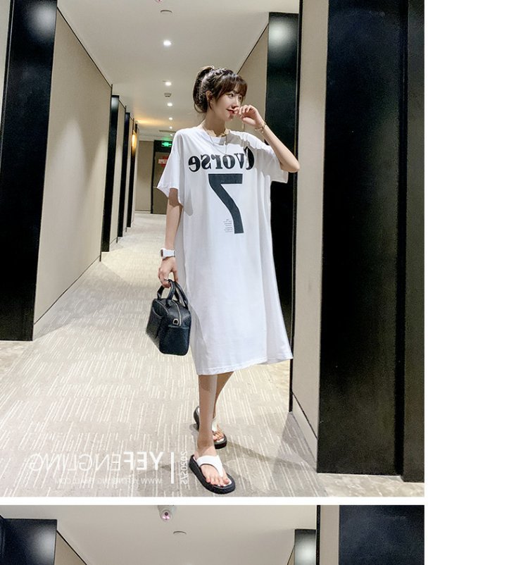 Summer Korea200Jin Fat mm Dress Women's Long Backless Loose Maxi Dress Plus Size Short Sleeve Maternity T T-shirt Skirt