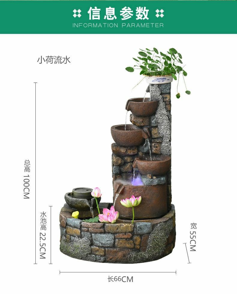 Pastoral External Circulation Water Pool Fountain Fish Tank Ornament for Home Living Room Courtyard Entrance Opening Decoration Zhao Zhi Zheng