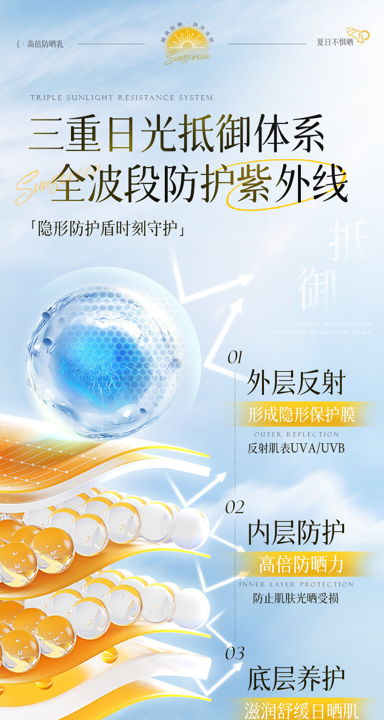 Bureni Hydrating Clear Whitening Sunscreen Cream Bare Face Refreshing Non-Greasy Waterproof Sweatproof Delicate Skincare6616