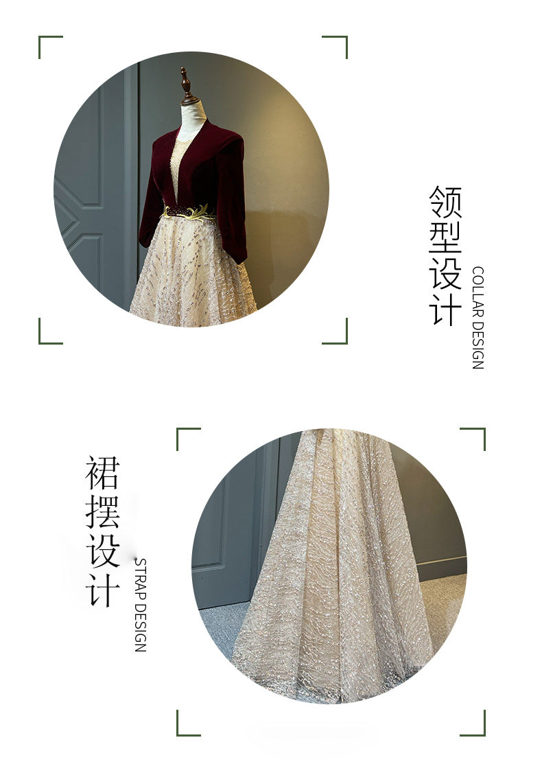 High-end chorus performance dress for women long gown2025New Elegant Host Evening Dress with High-End Feel for Ethnic Vocal Music