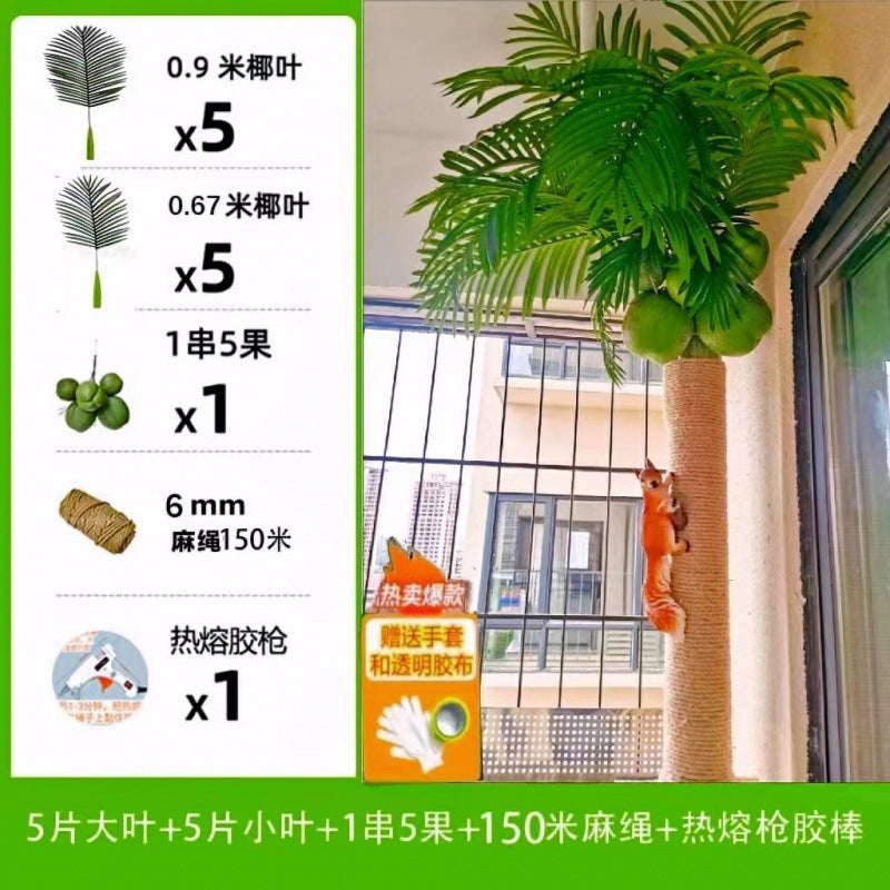 Artificial Coconut Tree Real Green Plant Coconut Fruit Leaves Pipe Decoration Sewer Cover Indoor Beautification Balcony Artificial Landscape