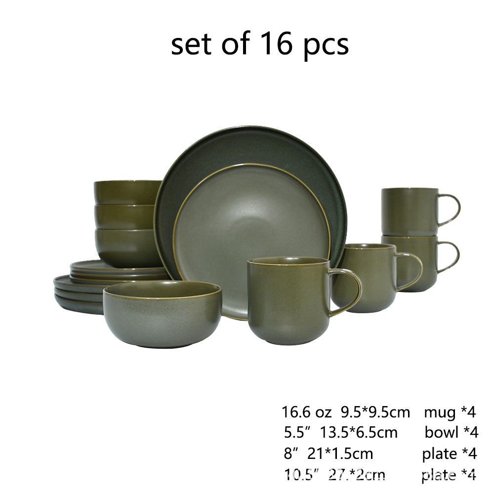 ceramic black plates bowl dinnerware Set of 4 set of 16Set