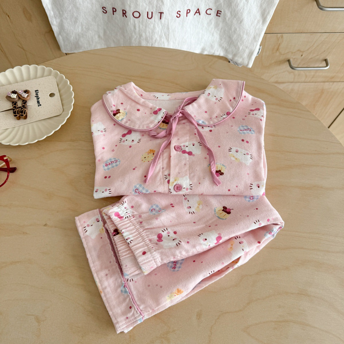 Girls A Pajama Set2025Autumn Girls Korean Style Homewear Baby Cute Cartoon Print Two-Piece Set Trendy