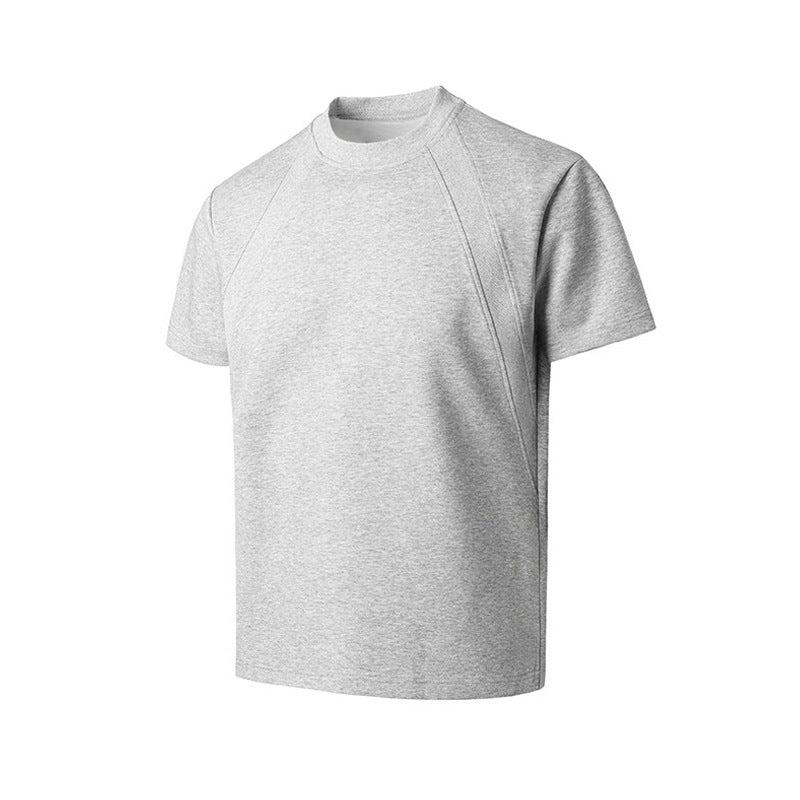 cleanfit American Style Heavyweight Deconstructed Short Sleeve Men's Summer boxy Version T T-shirt Air Layer Patchwork Gray Top