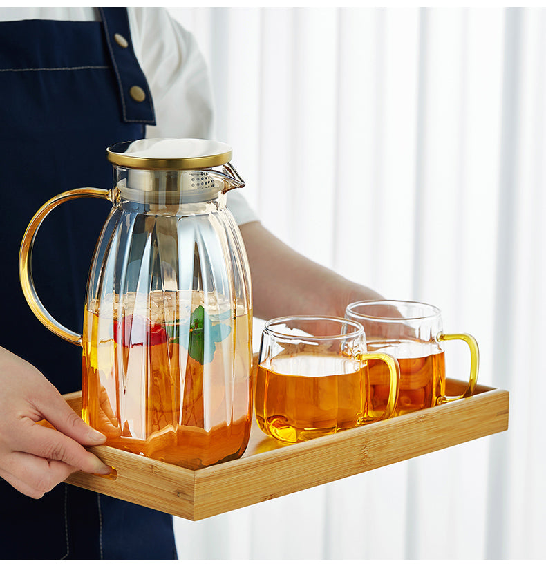 High Borosilicate Glass Cold Water Pitcher Large Capacity Metal Lid Household Transparent Set High Temperature Resistant Explosion-Proof Cold Water Pitcher