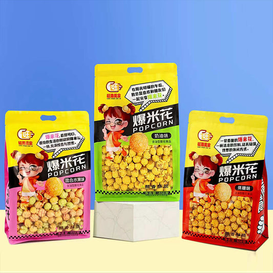 Prosperous to All Families408Gram Bagged Popcorn Caramel Flavor Cream Flavor Mixed Fruit Flavor Snacks Puff Pastry